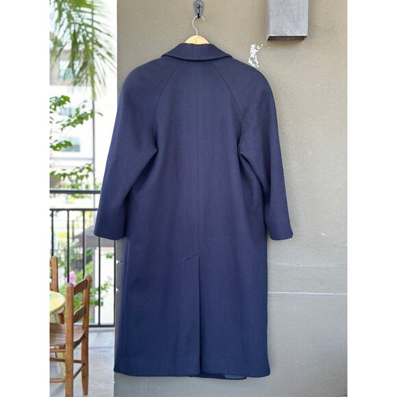 Vintage 90s Y2K Jones New York 100% Pure Wool Navy Blue Double Breasted Overcoat - Picture 3 of 9